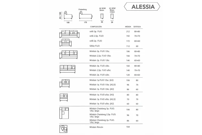 Sofá ALESSIA con respaldos reclinables