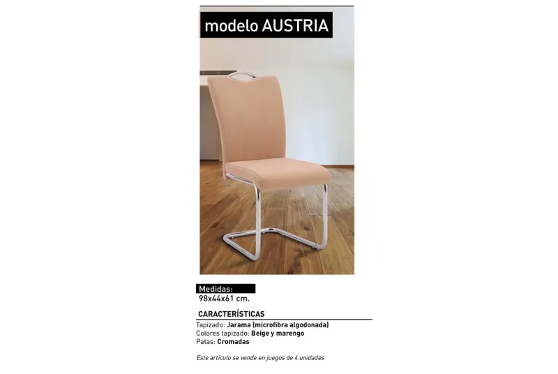 JUEGO DE 4 SILLAS TAP.JARAMA AUSTRIA BEIG JUEGO DE 4 SILLAS TAP.JARAMA AUSTRIA BEIG