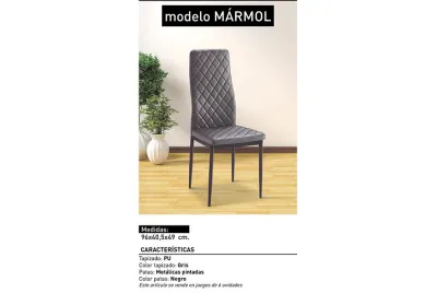 JUEGO DE 6 SILLAS TAP.PU P/NEGRA MARMOL GRIS