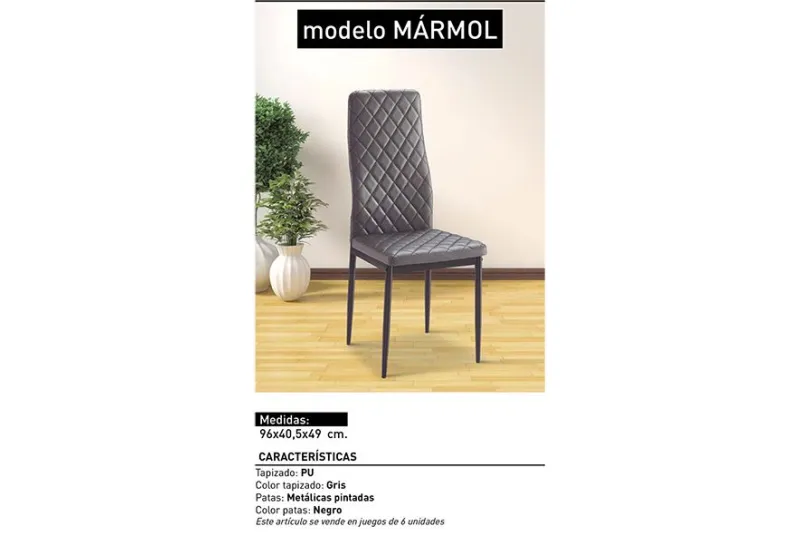 JUEGO DE 6 SILLAS TAP.PU P/NEGRA MARMOL GRIS JUEGO DE 6 SILLAS TAP.PU P/NEGRA MARMOL GRIS