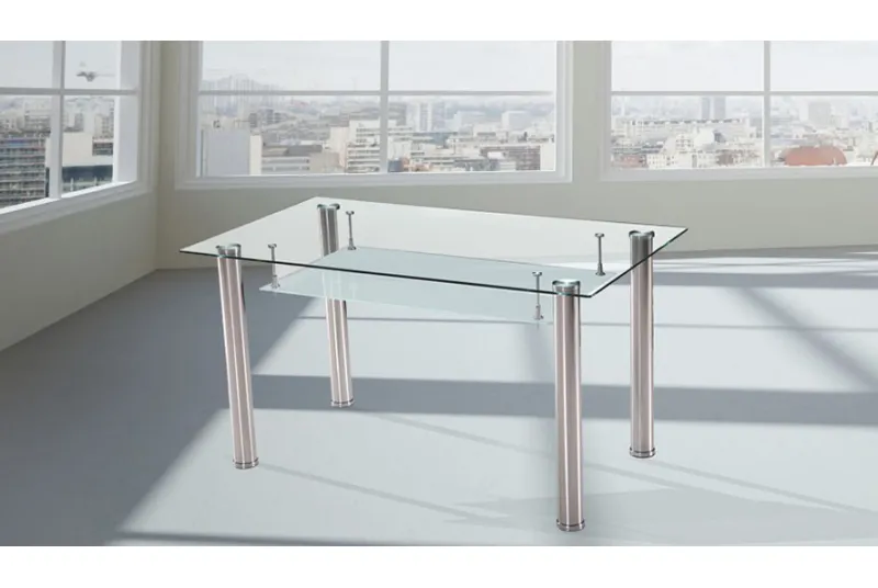 MESA COMEDOR FIJA T/CRISTAL PRANZO ACERO