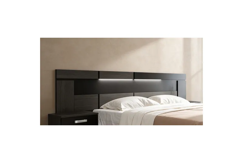CABECERO CON LEDS 260 CM. RAMBLA CENIZA-NEGRO