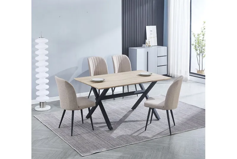 CONJUNTO MESA ROYCE + 4 SILLAS RORY BEIG CONJUNTO MESA ROYCE + 4 SILLAS RORY BEIG