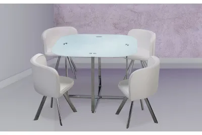 MESA COMEDOR FIJA +4 SILLAS TECA BLANCO