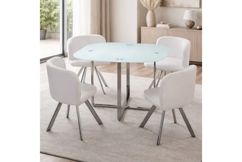 MESA COMEDOR FIJA +4 SILLAS TECA BLANCO