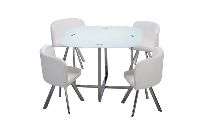 MESA COMEDOR FIJA +4 SILLAS TECA BLANCO