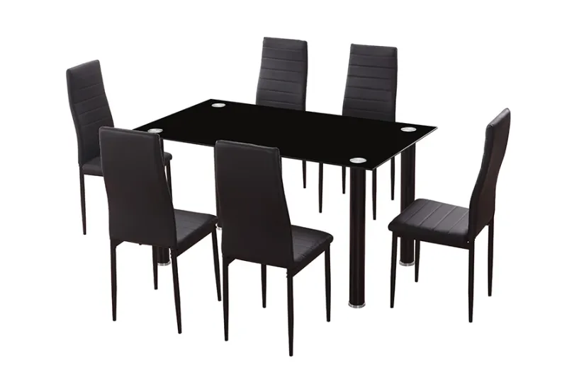CONJUNTO MESA EMI NEGRA + 6 SILLAS EMI NEGRAS
