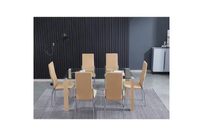 CONJUNTO MESA HANA CAMBRIA+ 6 SILLAS SAKURA BEIG