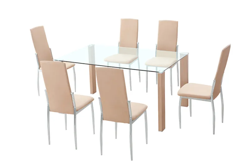 CONJUNTO MESA HANA CAMBRIA+ 6 SILLAS SAKURA BEIG