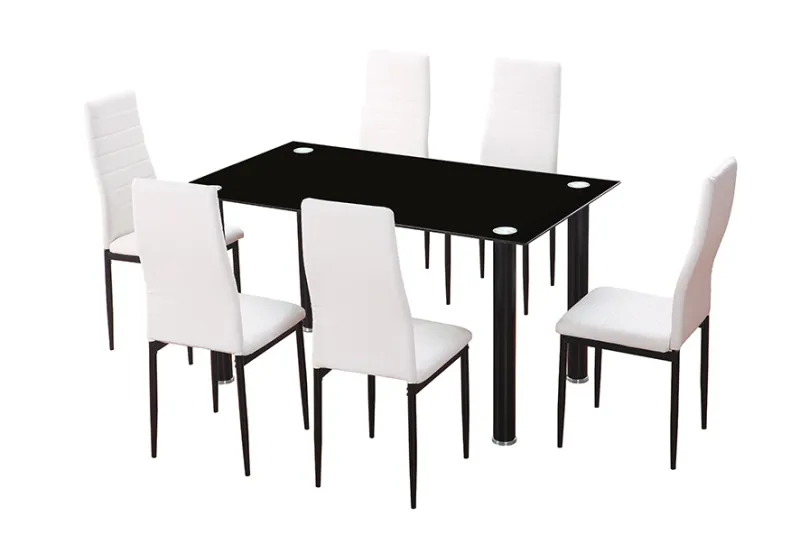 CONJUNTO MESA EMI NEGRA + 6 SILLAS EMI BLANCAS