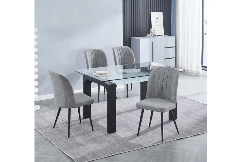 CONJUNTO MESA SENSEI NEGRA + 4 SILLAS RORY GRIS