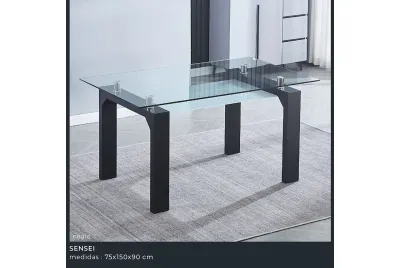 MESA COMEDOR FIJA C/TRANSPARENTE SENSEI NEGRO