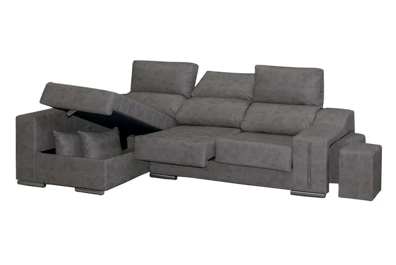 Sofá Chaise Longue con Arco Izquierdo - Tapizado Tela Rio Color Antracita