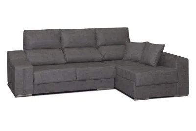 Sofá Chaise Longue con Arco Derecho Tapizado en Antracita