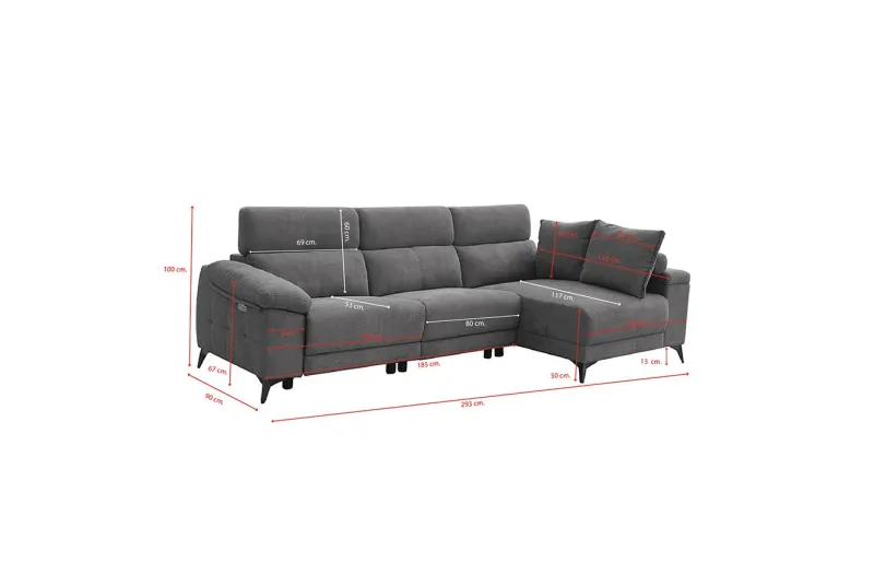 SHAISELONGUE DCHA. 2 RELAX ELECTRICOS LONDRES TAP.RAMA GRIS