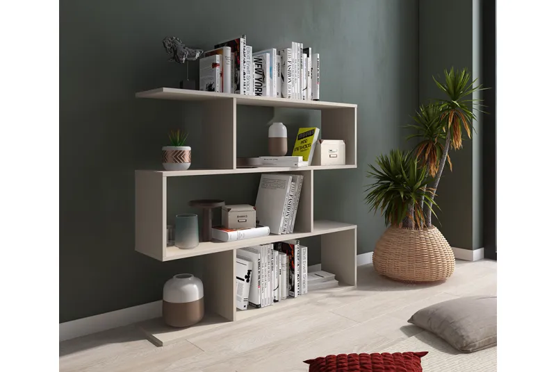 Estantería Asimétrica Baja Aura 2025 en Color Beige | Diseño Moderno