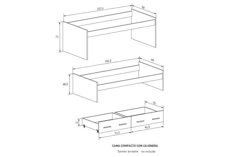 Cama Compacto con Cajonera Modelo Aura 2025 en Color Beige