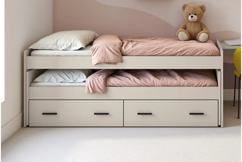 Cama Compacto con Cajonera Modelo Aura 2025 en Color Beige