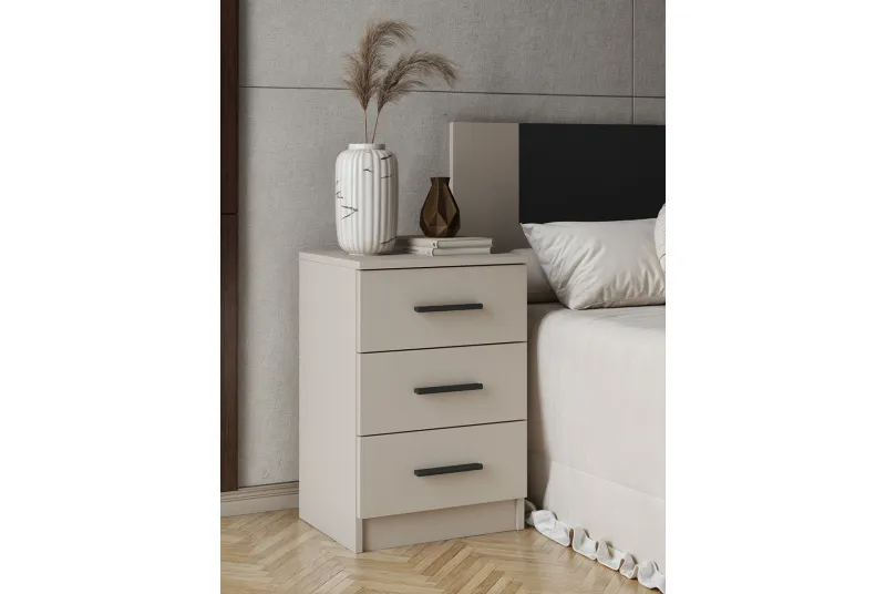 Mesita de Noche Aura 2025 con 3 Cajones en Color Beige