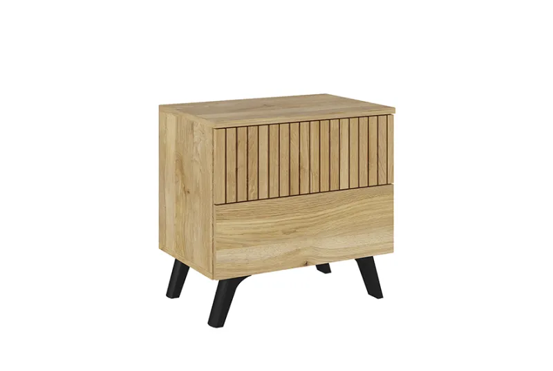 Mesita de Noche Solana con 2 Cajones en Color Mavella y Diseño a Rayas