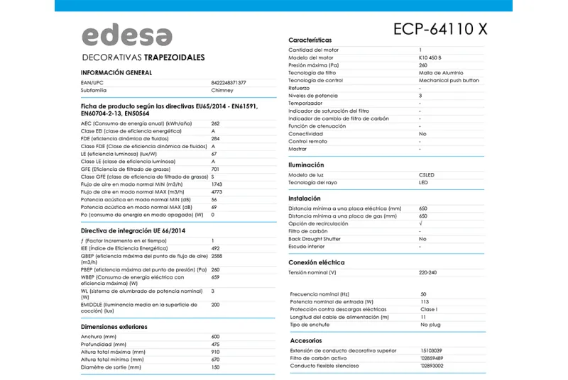 Campana Extractora ECP-64110 X Electro para Cocina