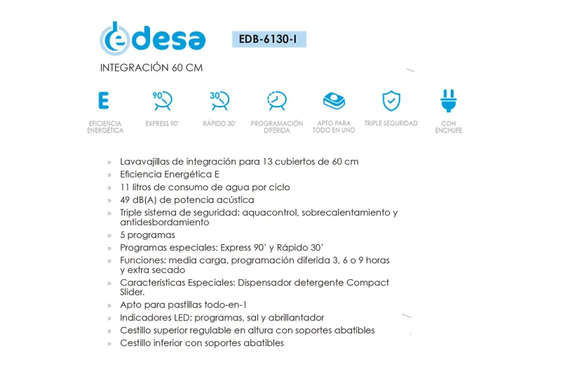 Lavavajillas EDB-6130-I Electro para tu Cocina en Alicante