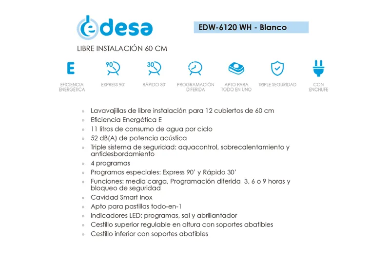 Lavavajillas Electro EDW-6120 Blanco para tu Cocina