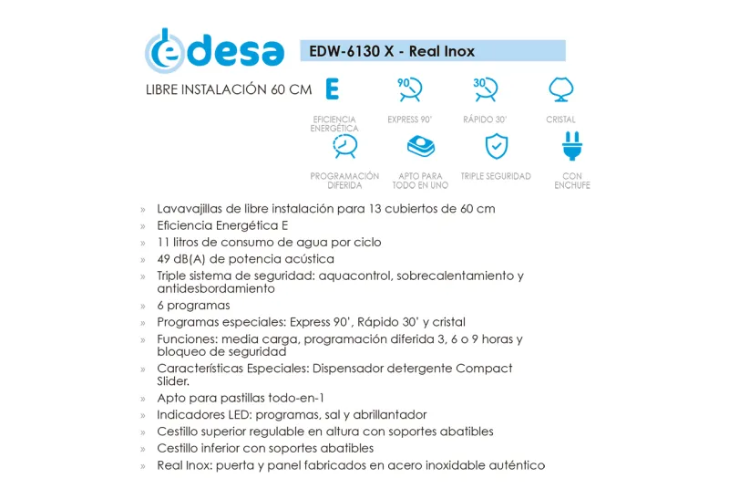 Lavavajillas EDW-6130 X Electro | Cocinas en Alicante con Envío a Toda España