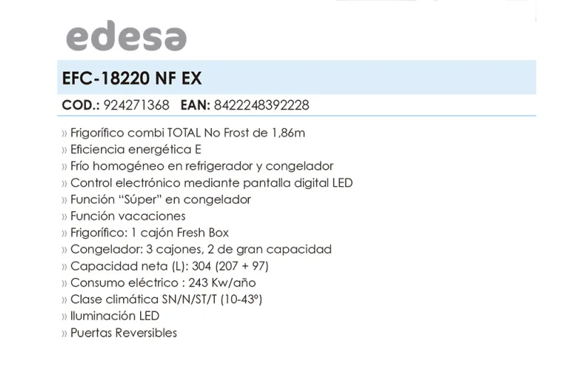 FRIGORIFICO EFC-18220NF EX ELECTRO. REFERENCIA