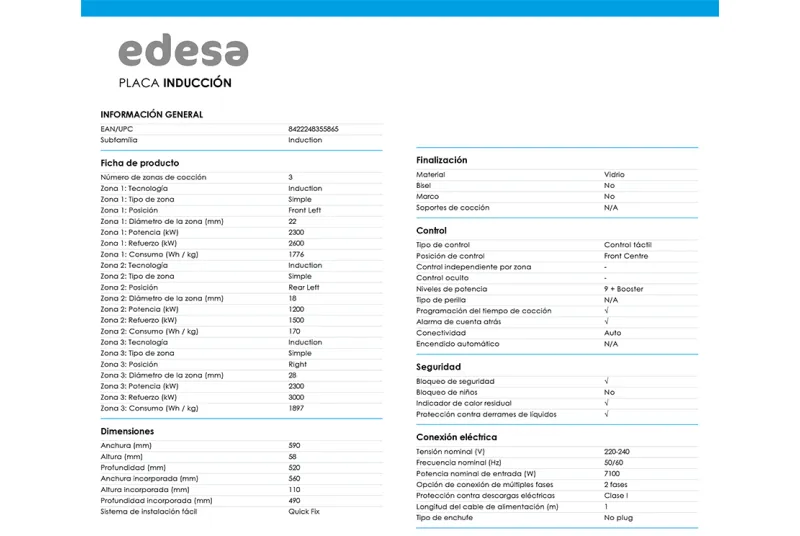 Placa de inducción EIT-6328 R/A - Cocina de inducción eficiente