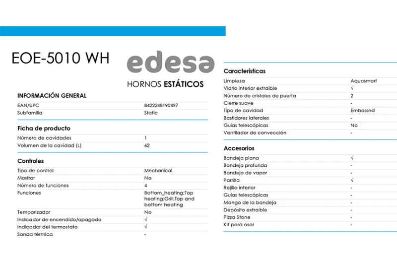 Horno Eléctrico EOE-5010 Blanco | Cocinas en Alicante