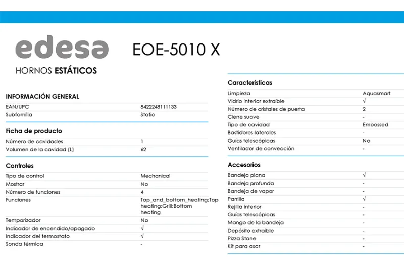Horno Eléctrico EOE-5010 X para tu Cocina