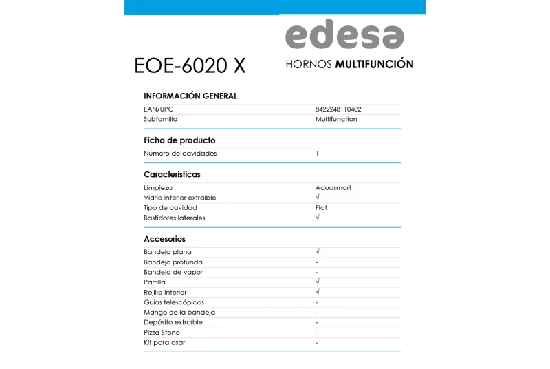 Horno Eléctrico EOE-6020 X | Cocinas en Alicante con Envío a Toda España