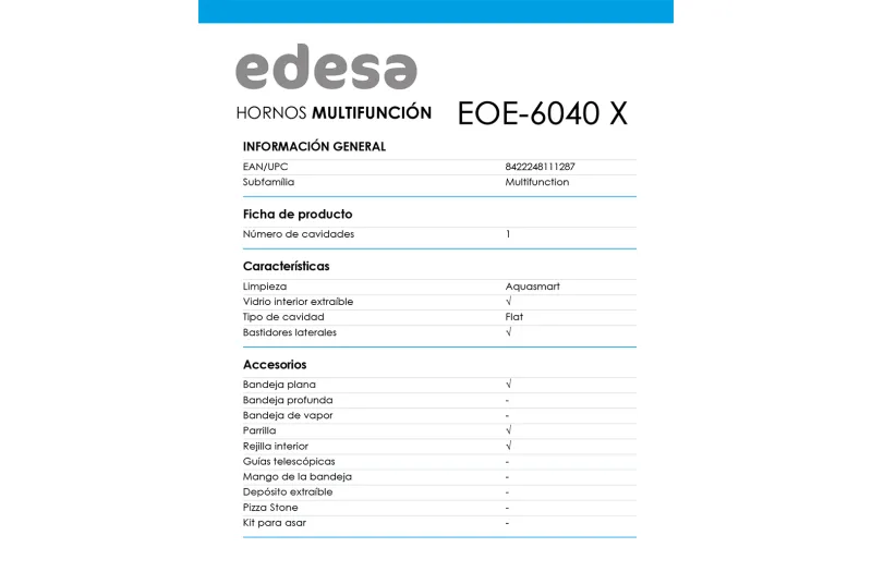 Horno Eléctrico EOE-6040 X para Cocina | Compra en Alicante