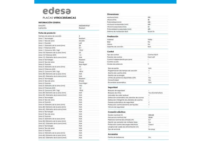 Placa Vitrocerámica EVT-6328 R/A Electro | Cocina de Alta Calidad
