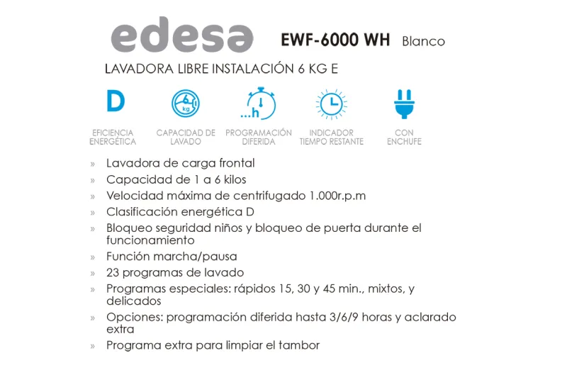 Lavadora EWF-6000 WH Electro - Compra en Alicante con Envío a Toda España