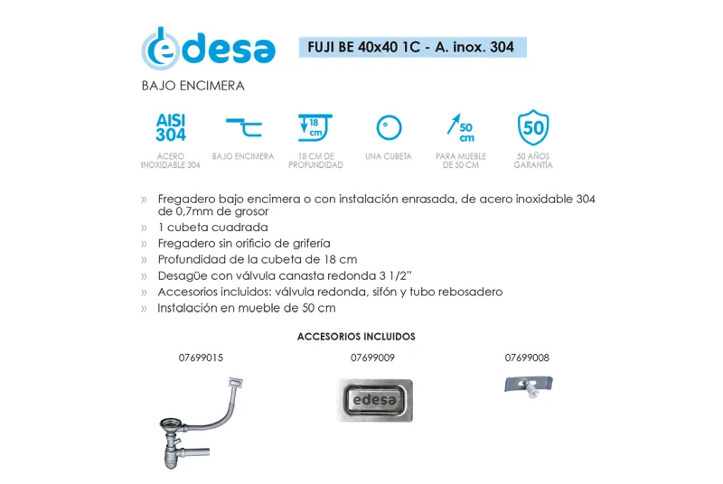 Fregadero de Cocina Fuji BE 40x40 1C R-80 Electro - Compra en Alicante