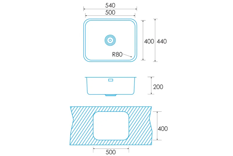 Fregadero Fuji BE 50x40 1C R-80 Electro para Cocina