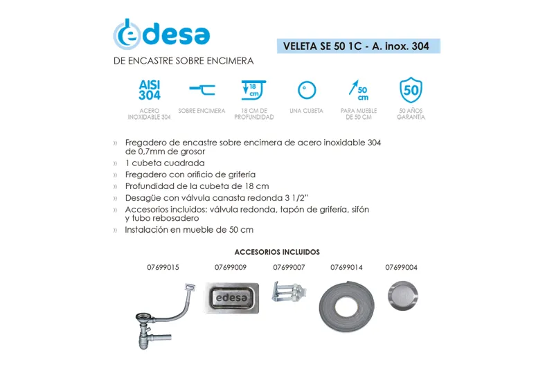 Fregadero Veleta SE 50 1C R-40 Electro para Cocina