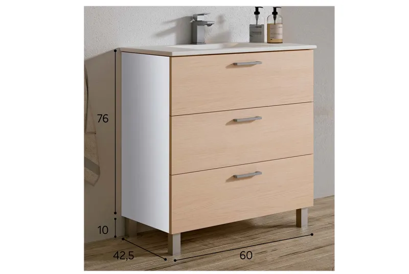 Módulo de Baño con 3 Cajones 60 cm - Blanco Titanio | Compra Online