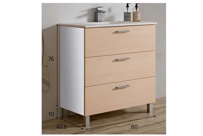 Módulo de Baño con 3 Cajones 80 cm - Blanco Titanio | Compra Online