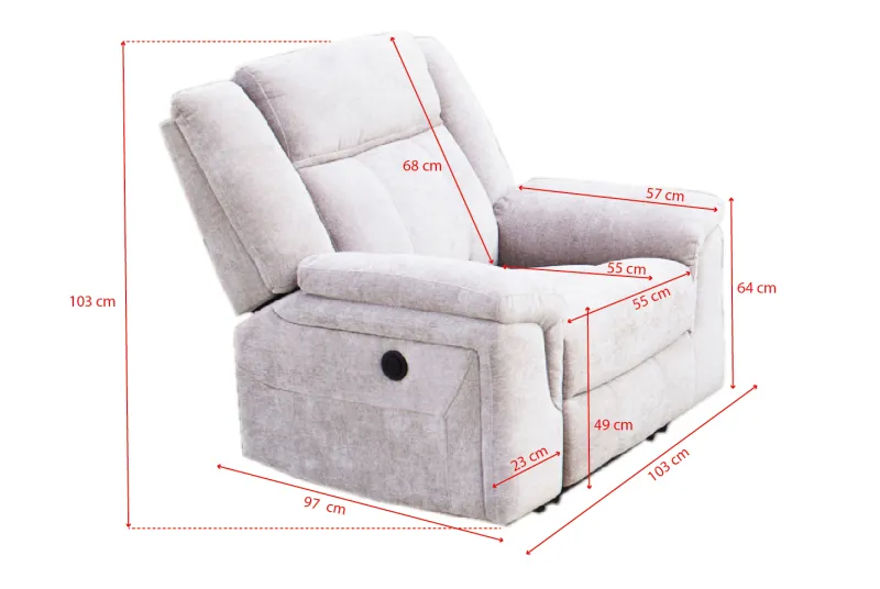 Sofá 1 Plaza Relax Eléctrico Troya Gris | Comodidad y Diseño