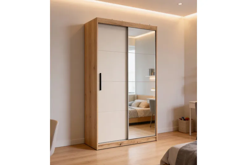 ARMARIO 2P. CORREDERA C/ESPEJO 120CM INOVA MAUVELLA-BEIG