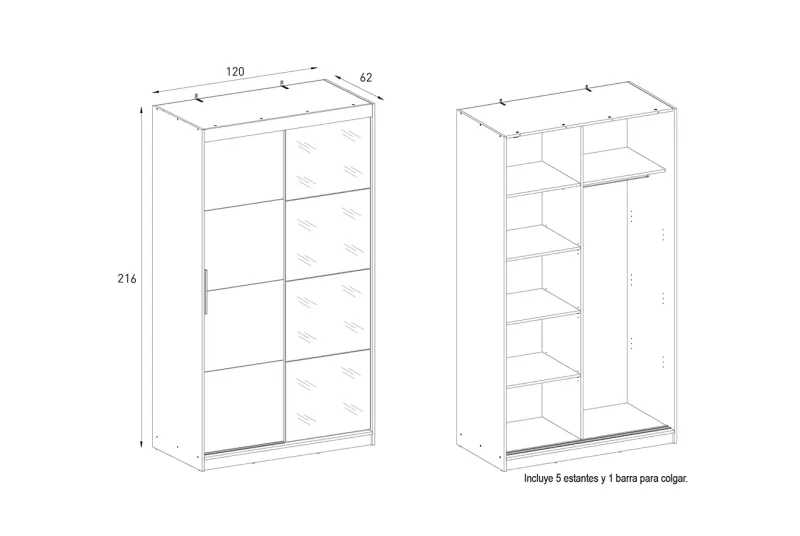 ARMARIO 2P. CORREDERA C/ESPEJO 120CM INOVA MAUVELLA-BEIG