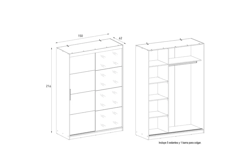 ARMARIO 2P. CORREDERA C/ESPEJO 150CM INOVA MAUVELLA-BEIG