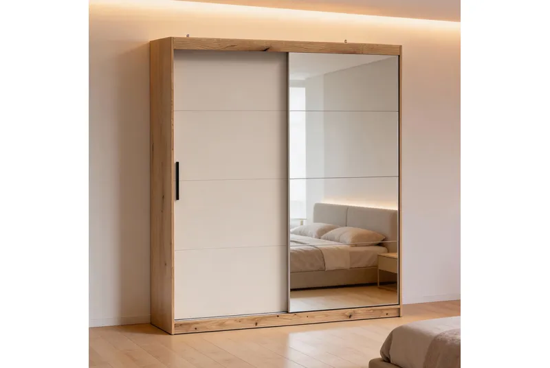 ARMARIO 2P. CORREDERA C/ESPEJO 200CM INOVA MAUVELLA-BEIG