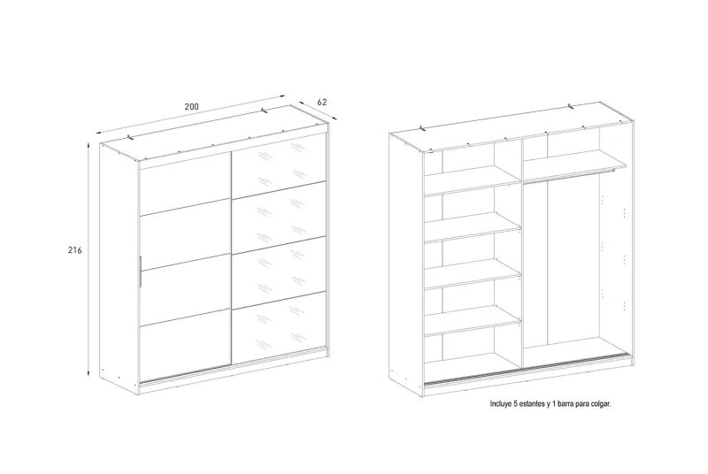 ARMARIO 2P. CORREDERA C/ESPEJO 200CM INOVA MAUVELLA-BEIG