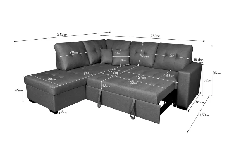 SHAISELONGUE CAMA IZDA. ISIS TAP.MALMO 90 GRIS