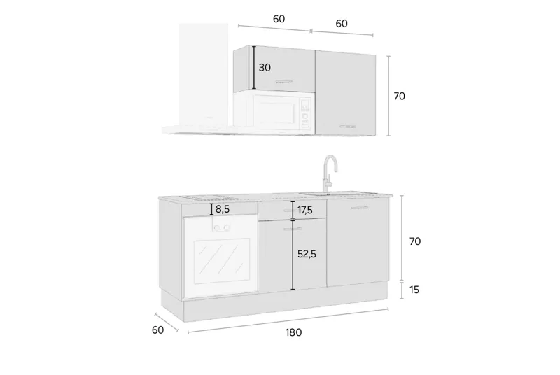 EXPORT COMPOSICION 01 COCINA 180CM BLANCO-ANTRACITA