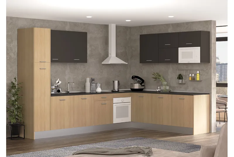 EXPORT COMPOSICION 05 COCINA 340X240CM ROBLE-ANTRACITA